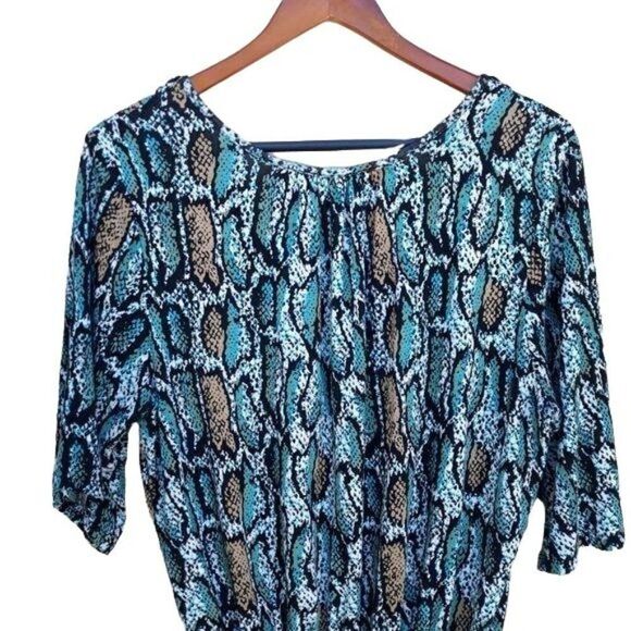 Kenar Top Blouse Animal Scoop Neck 1/2 Sleeve Beaded Neckline Peplum Aqua Sz 1X - Picture 6 of 7